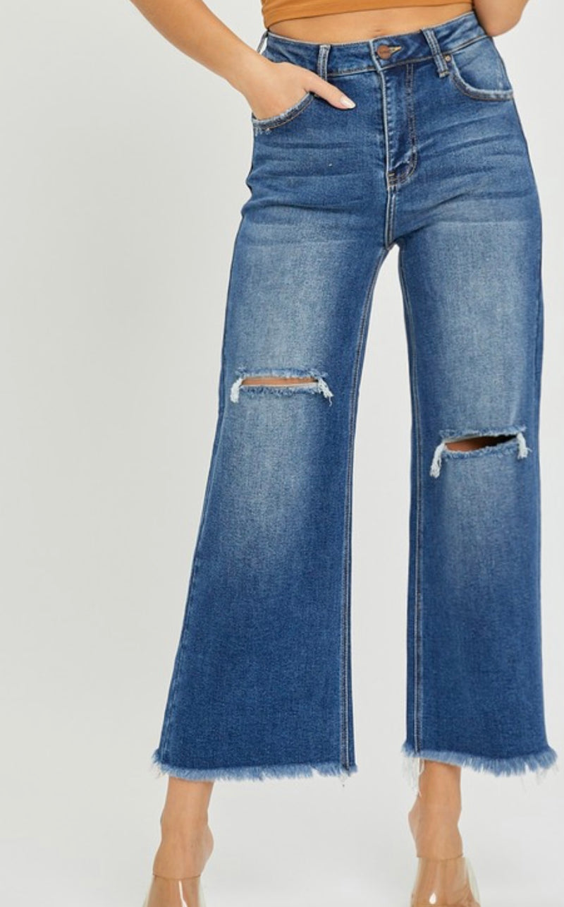 Frayed crop Wide Jeans