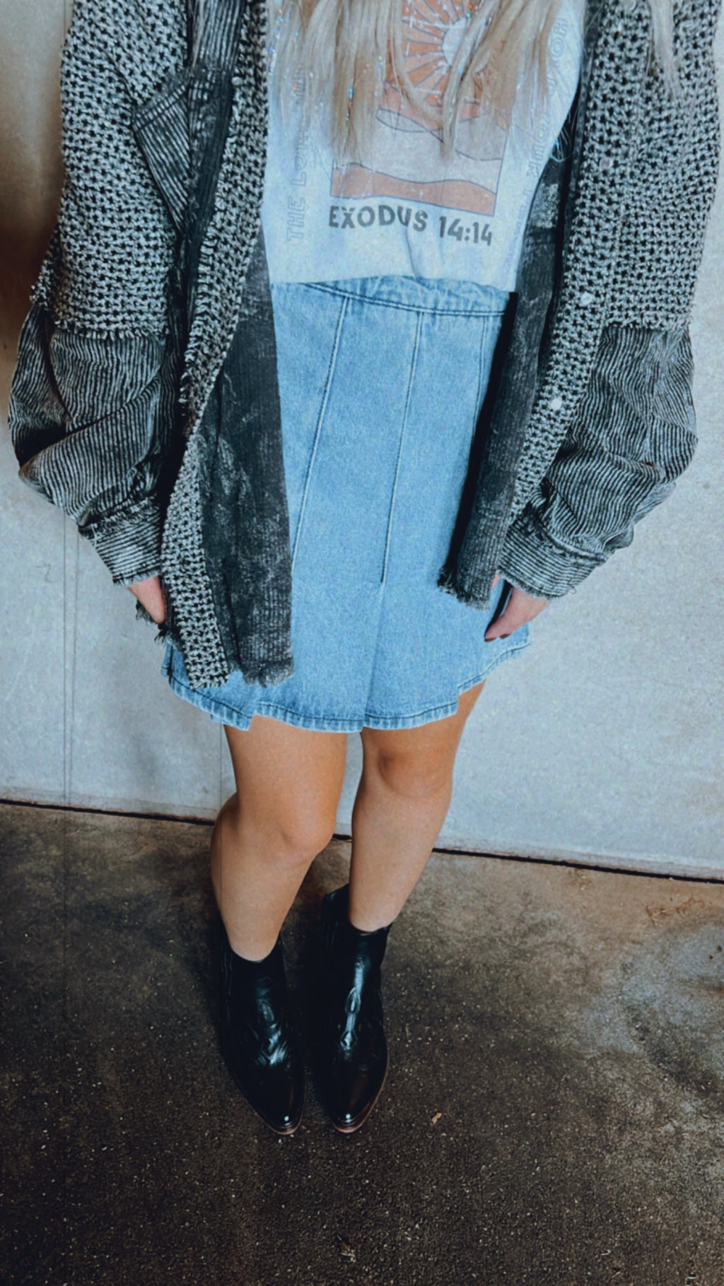 Pleated Denim Skirt