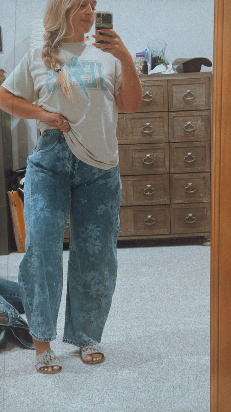 Floral barrel jeans
