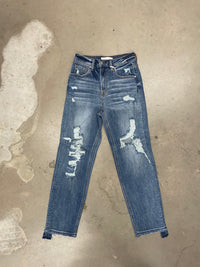 Destroyed High Rise Ripped Cuff Jeans