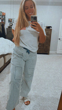 Striped Denim Navy Pant