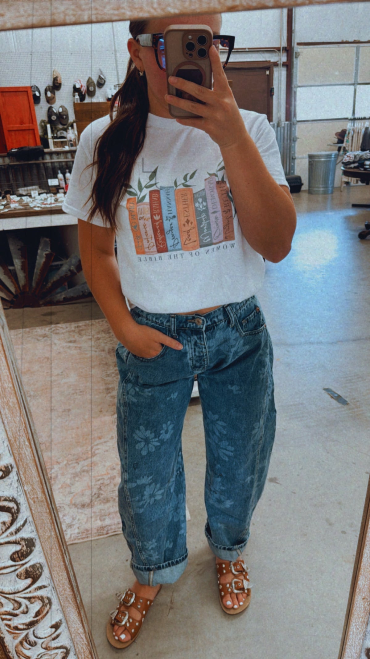 Floral barrel jeans
