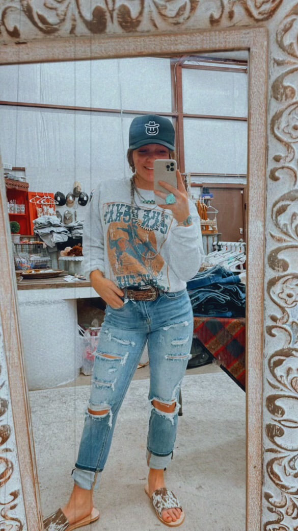 High Rise Ripped Girlfriend Jeans
