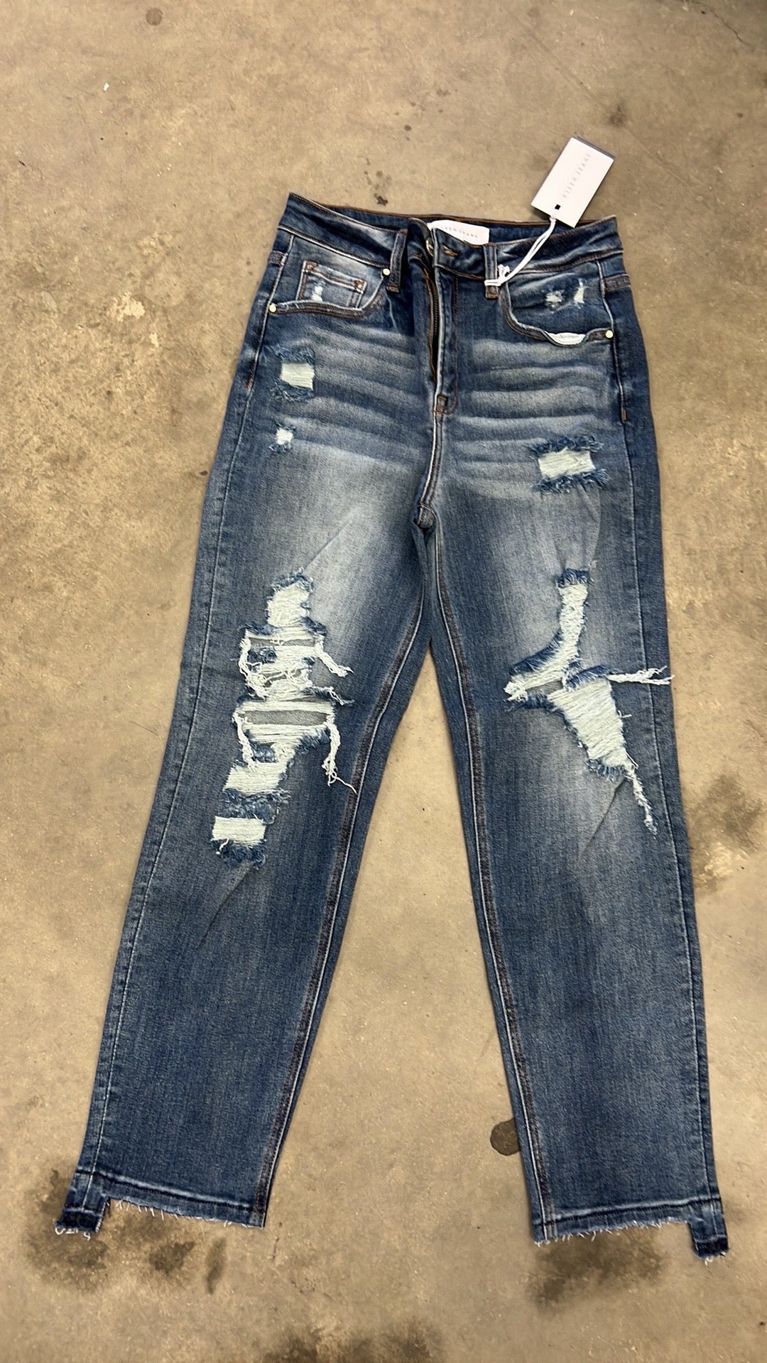 Destroyed High Rise Ripped Cuff Jeans