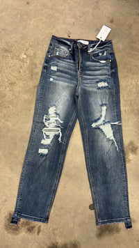 Destroyed High Rise Ripped Cuff Jeans