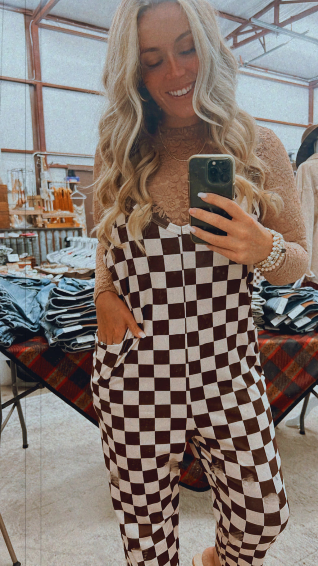 Brown Checkered Jumpsuit