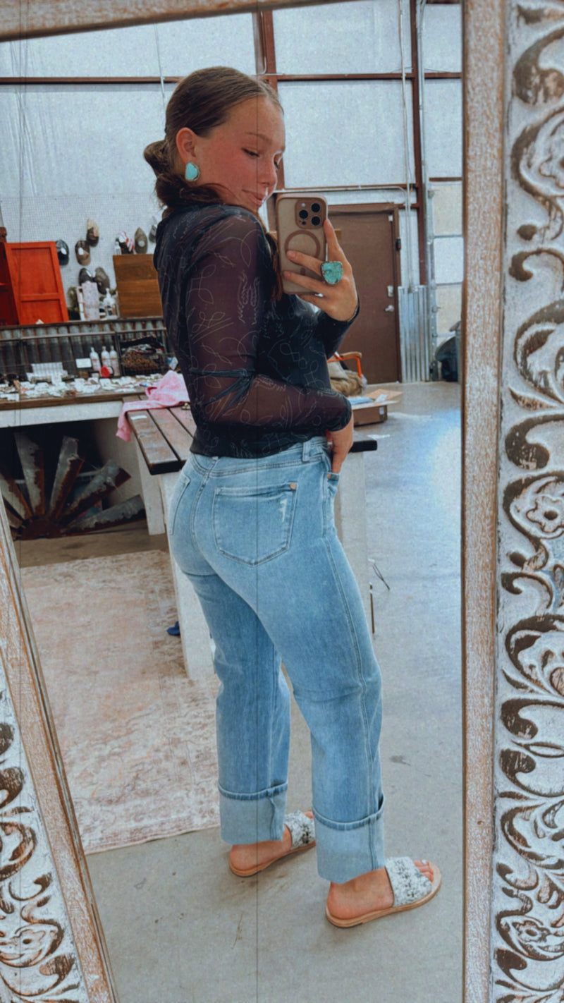 Medium wash straight leg jeans
