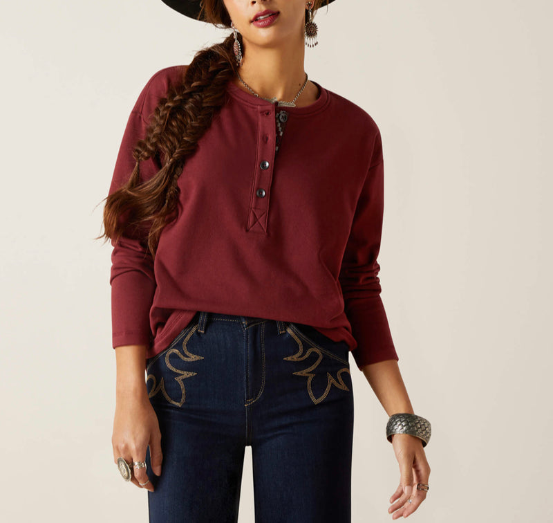 Ariat Terry Henley Sweatshirt Oxblood Red