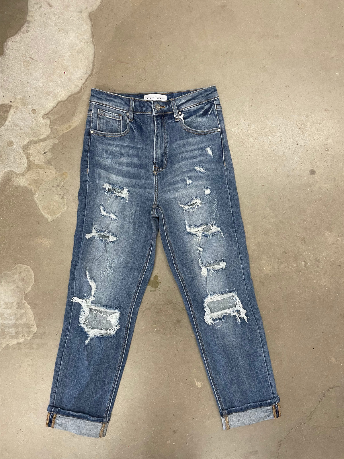High Rise Ripped Girlfriend Jeans