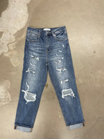 High Rise Ripped Girlfriend Jeans