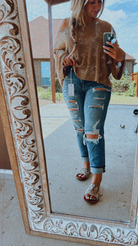 High Rise Ripped Girlfriend Jeans