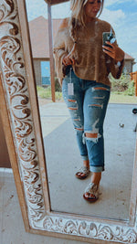 High Rise Ripped Girlfriend Jeans