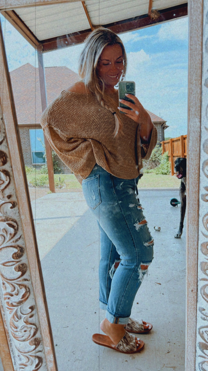 High Rise Ripped Girlfriend Jeans