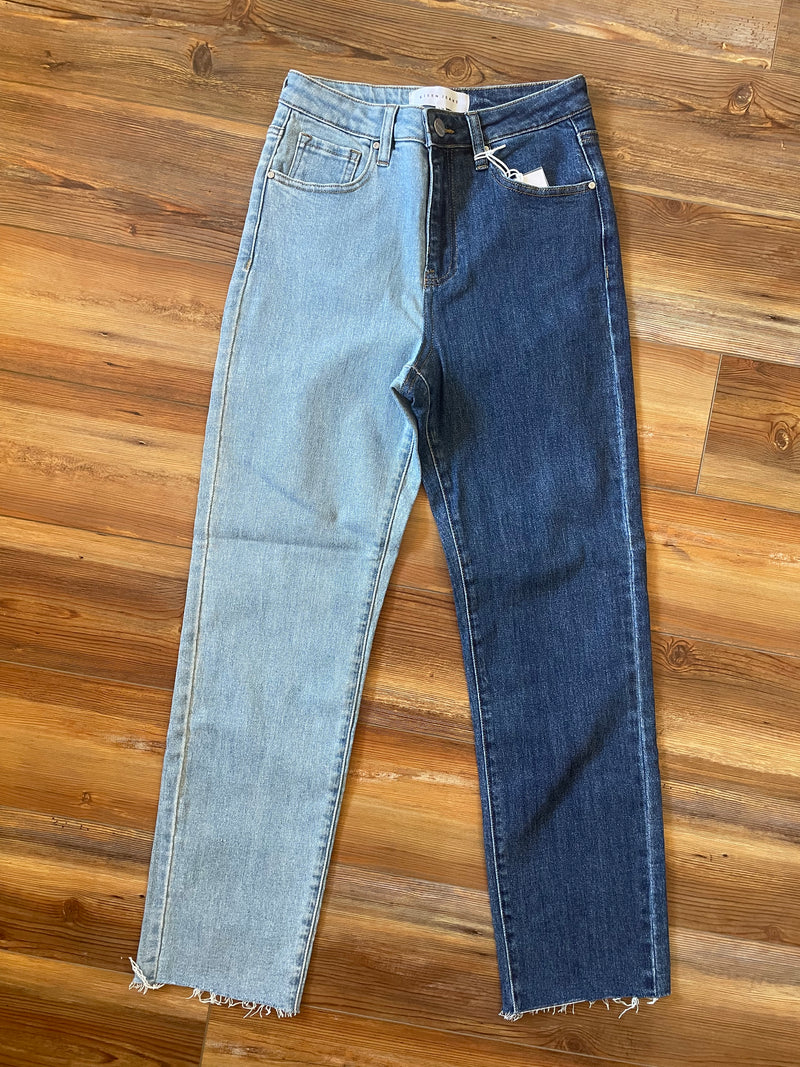 Two Tone High Rise Jeans