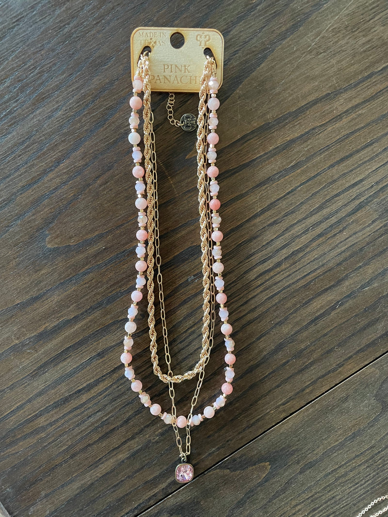Gold Pink Necklace Set