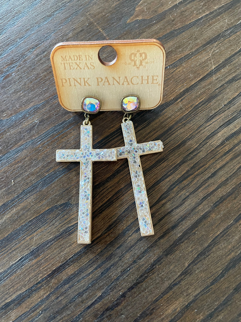 Glitter Stone Cross Earrings