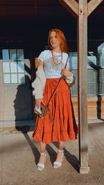 Rust Ruffle Maxi Skirt