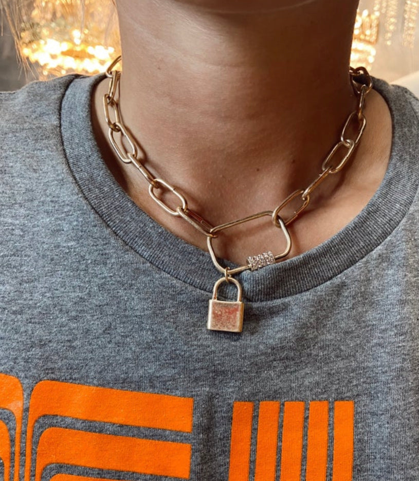 Gold Chain Lock Necklace