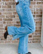 High Waisted Wide Leg Side Slit Jean