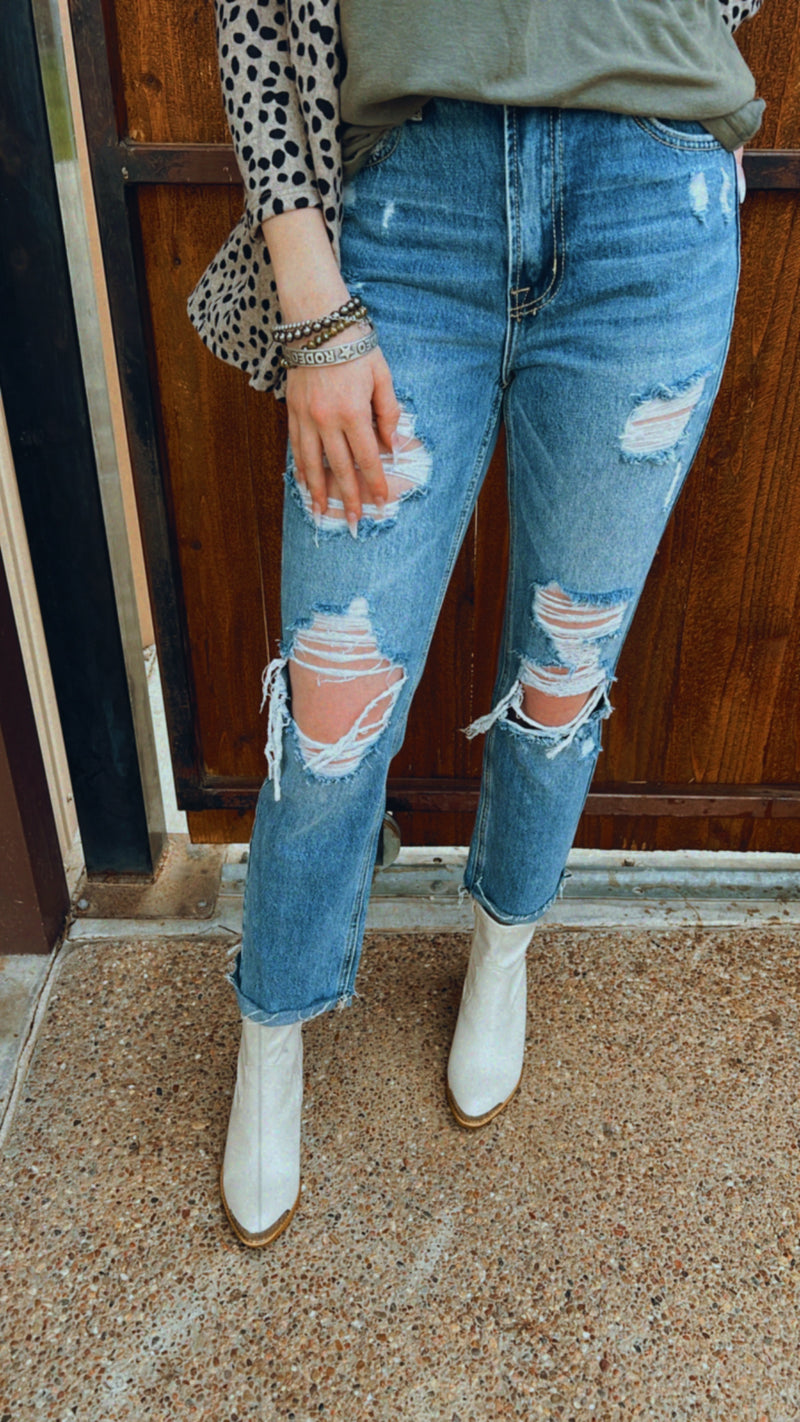 Distressed Straight Leg Jean