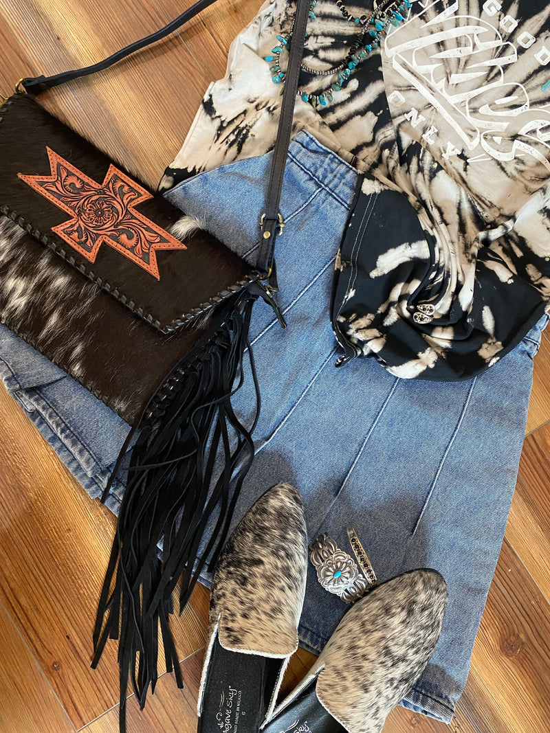 Pleated Denim Skirt